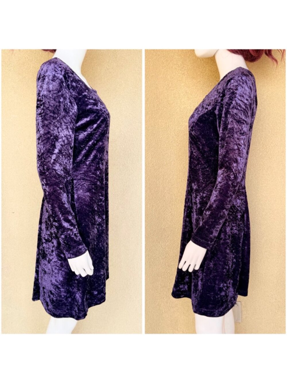 Vintage 90s Purple Crushed Velvet Skater Mini Dress - Picture 7 of 10